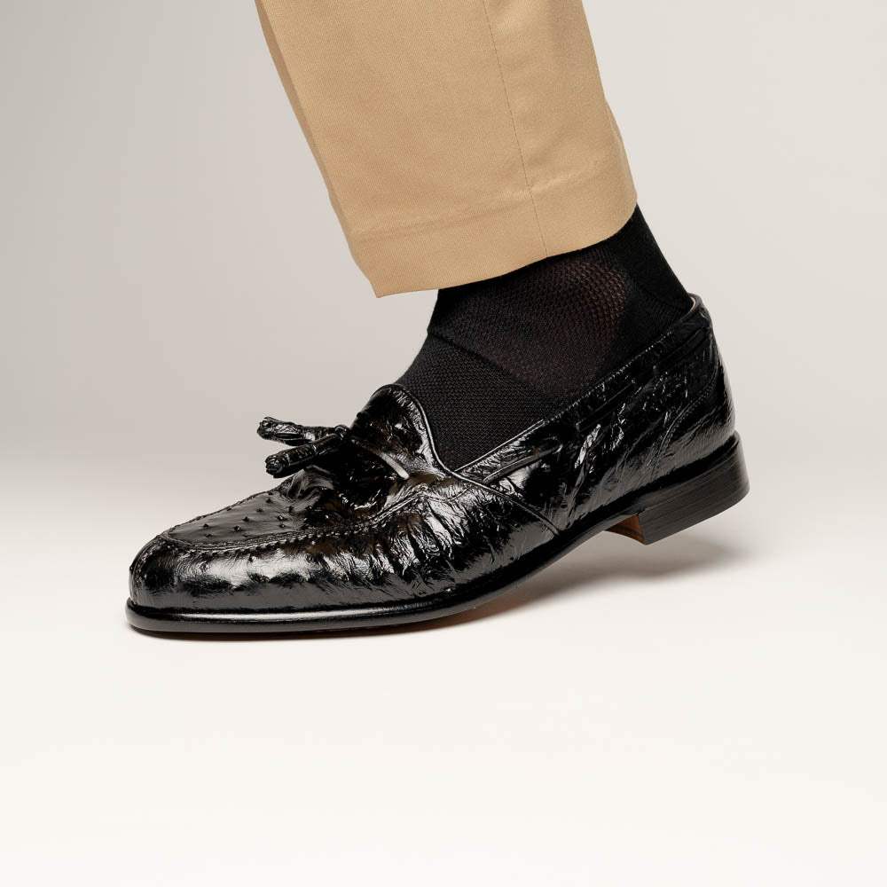 13-581-BLK FRANCO Ostrich Tassel Loafer, Black - Zelli Italia - Flyclothing LLC