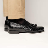13-581-BLK FRANCO Ostrich Tassel Loafer, Black - Zelli Italia - Flyclothing LLC