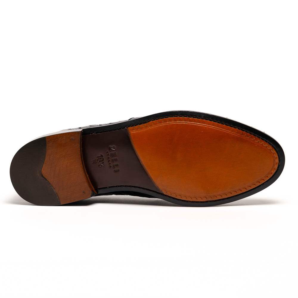13-581-BLK FRANCO Ostrich Tassel Loafer, Black - Zelli Italia - Flyclothing LLC
