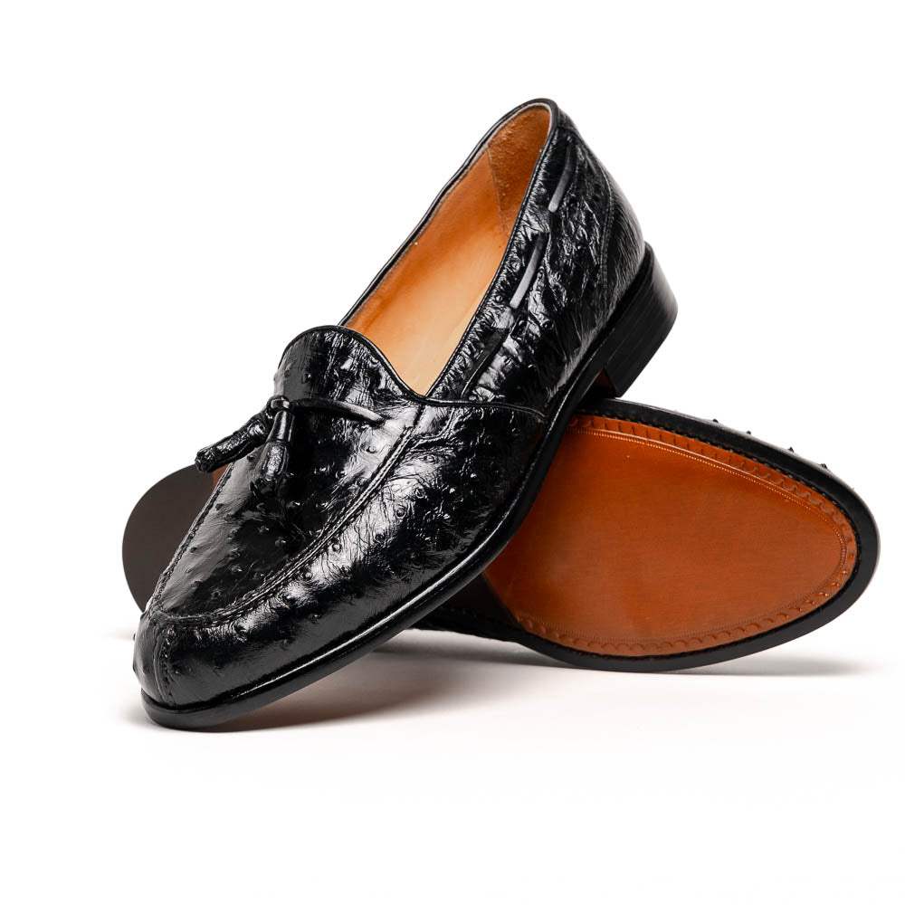 13-581-BLK FRANCO Ostrich Tassel Loafer, Black - Zelli Italia - Flyclothing LLC