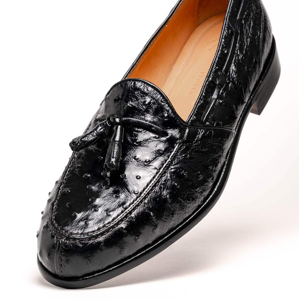 13-581-BLK FRANCO Ostrich Tassel Loafer, Black - Zelli Italia - Flyclothing LLC