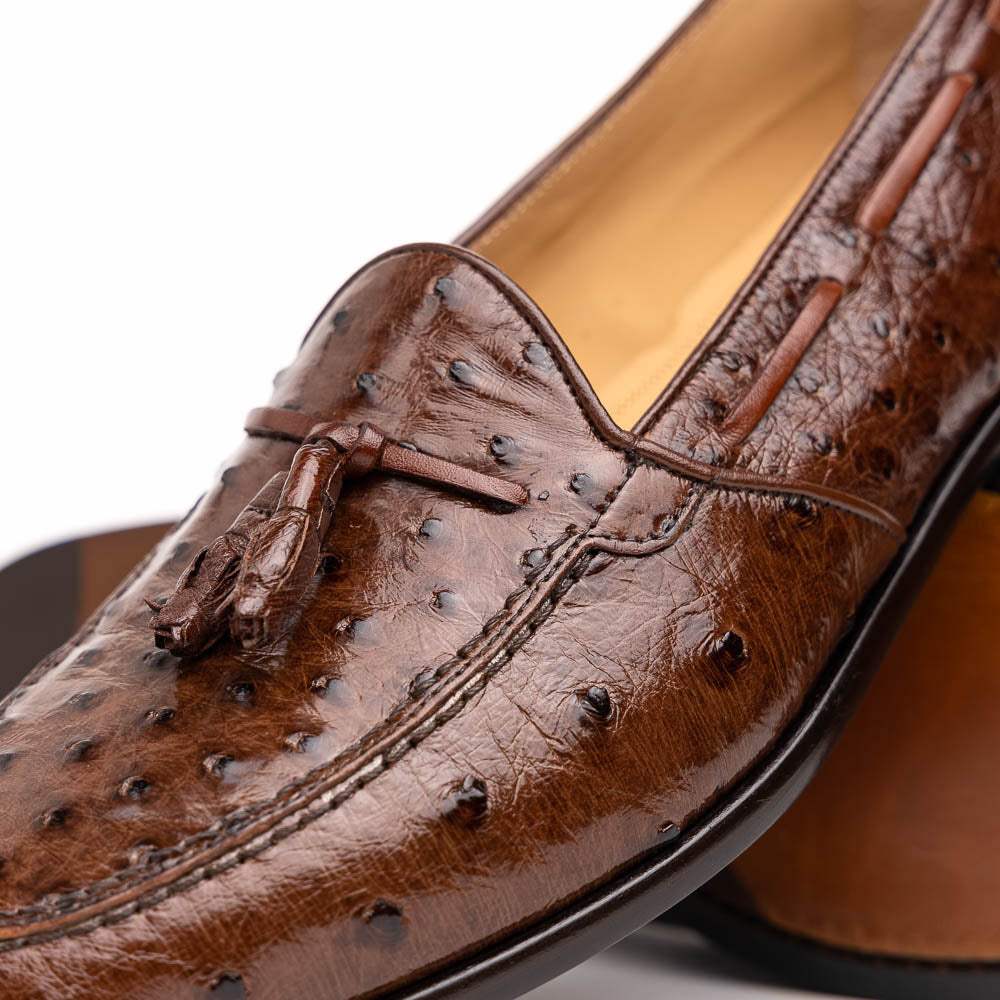 13-581-BRN FRANCO Ostrich Tassel Loafer, Brown - Zelli Italia - Flyclothing LLC