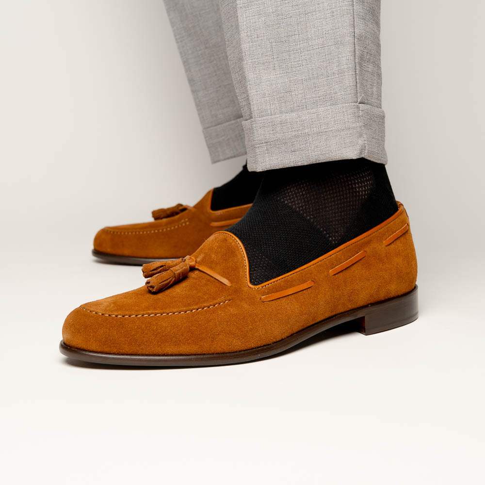 16-583-TAB FRANCO Suede Calfskin Tassel Loafer, Tobacco - Zelli Italia - Flyclothing LLC