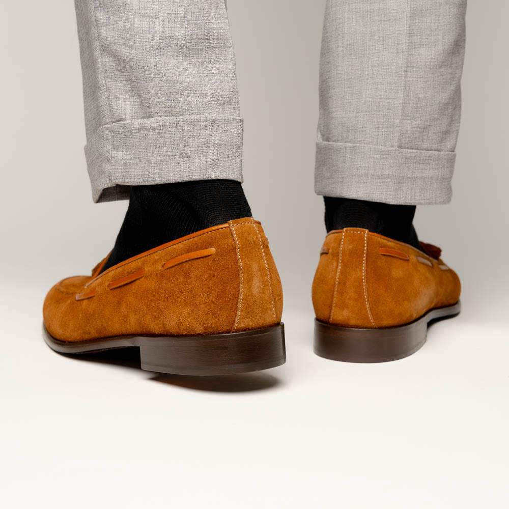 16-583-TAB FRANCO Suede Calfskin Tassel Loafer, Tobacco - Zelli Italia - Flyclothing LLC
