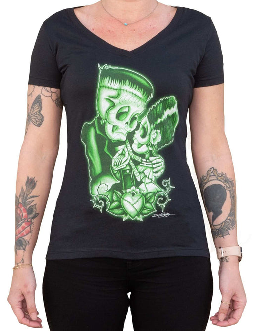 Black Market Art Company Strange Love Women's V-Neck T-Shirt - Black Market Art Company - Flyclothing LLC