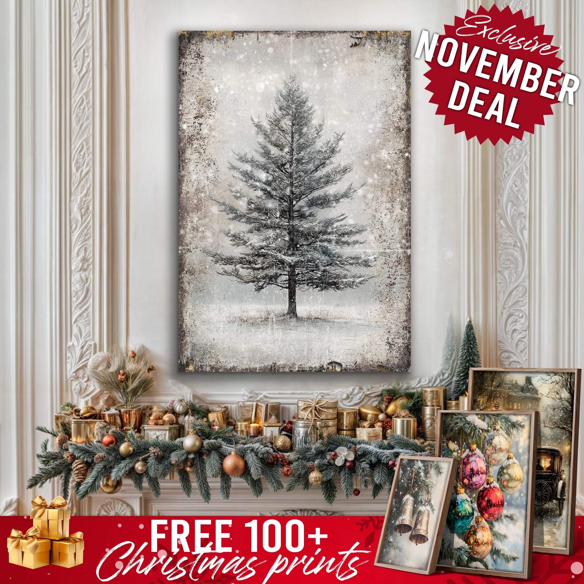 Vintage Christmas Tree Wall Art with Free 100+ Christmas Print - Tailored Canvases - Flyclothing LLC