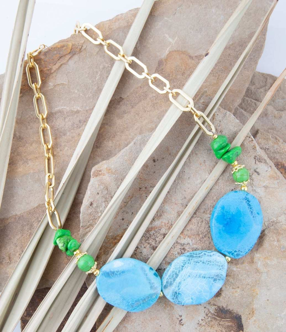 Fresh Twist Lime and Blue Agate Golden Chunky Necklace - Barse Jewelry - Flyclothing LLC