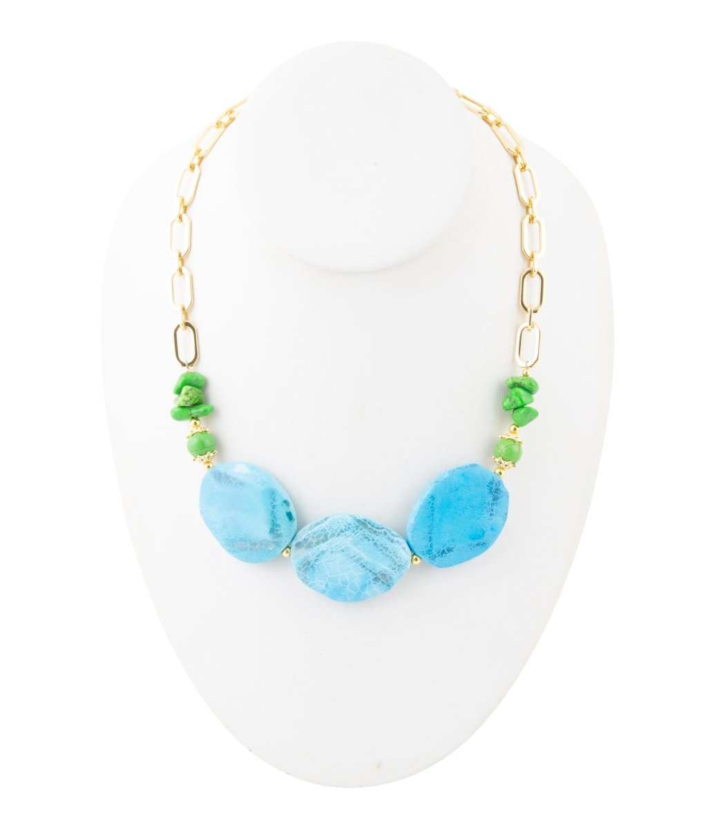 Fresh Twist Lime and Blue Agate Golden Chunky Necklace - Barse Jewelry - Flyclothing LLC