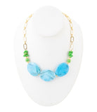 Fresh Twist Lime and Blue Agate Golden Chunky Necklace - Barse Jewelry