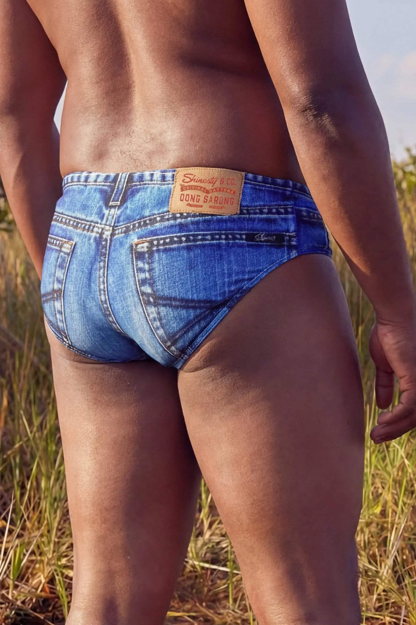 The Daytona Dong Sarong | Denim Print Ball Hammock® Pouch Swim Briefs - Shinesty - Flyclothing LLC