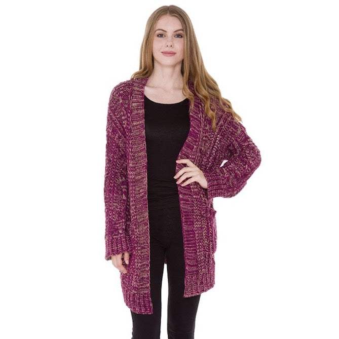 Front Pocket Knit Detail Soft Warm Long Cardigan - Madeline Love - Flyclothing LLC