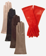 FS01W4 (cognac) - Italian 4-button length silk lined leather gloves