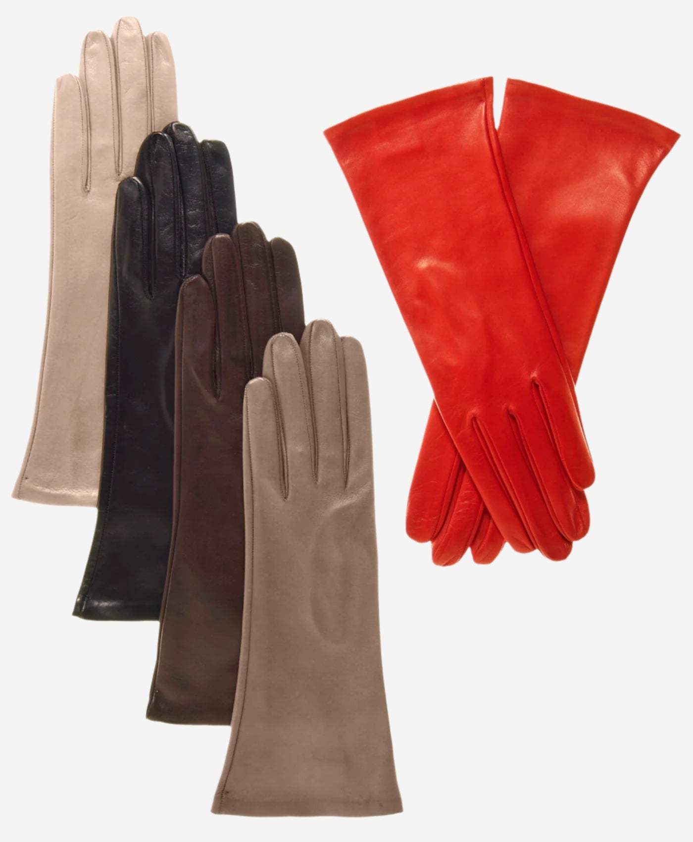 FS01W4 (cognac) - Italian 4-button length silk lined leather gloves