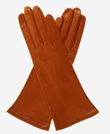 FS01W4 (cognac) - Italian 4-button length silk lined leather gloves