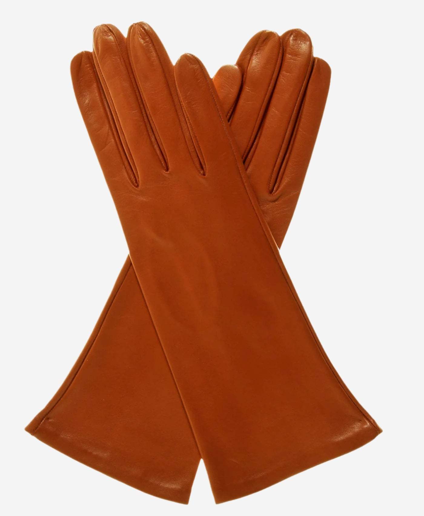 FS01W4 (cognac) - Italian 4-button length silk lined leather gloves