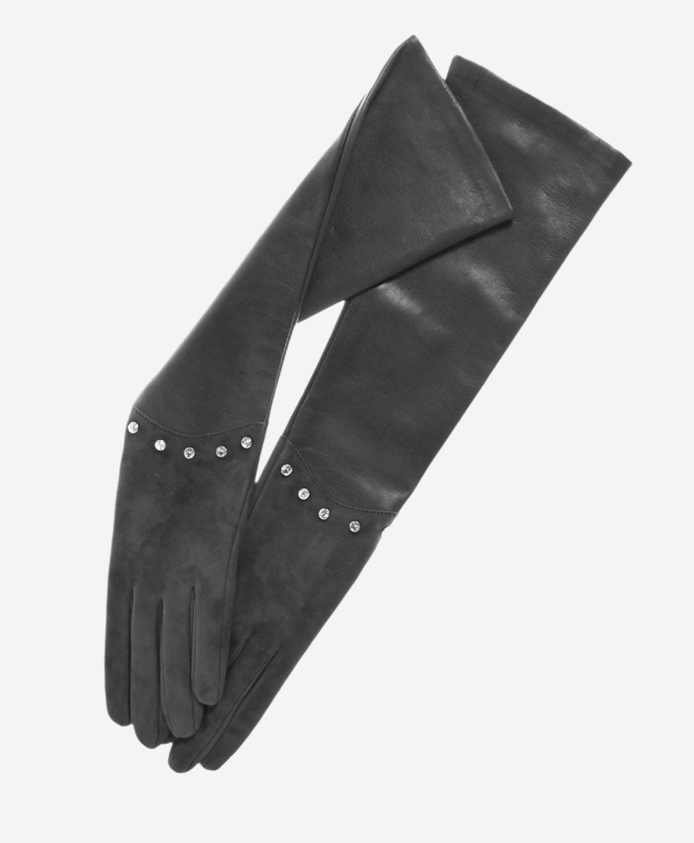 FS03W12 (slate) - Italian leather evening gloves with Swarovski crystal accents 12-button length