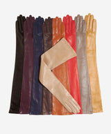 FS15W16 (cognac) - Italian silk lined opera leather gloves 16-button length