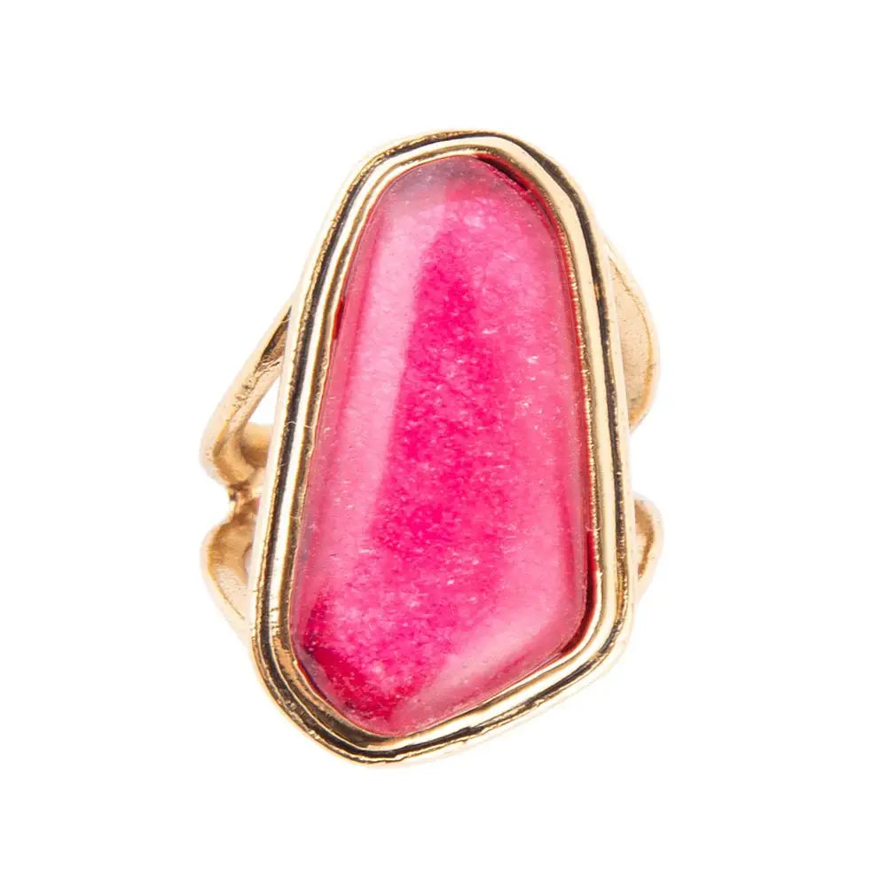 Pink Fuchsia Agate and Golden Abstract Ring - Barse Jewelry - Flyclothing LLC