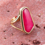 Pink Fuchsia Agate and Golden Abstract Ring - Barse Jewelry - Flyclothing LLC