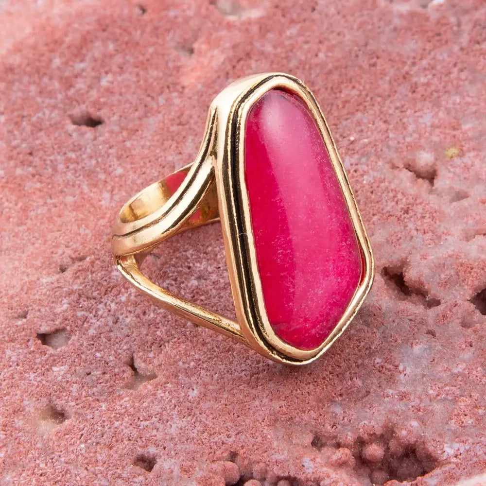 Pink Fuchsia Agate and Golden Abstract Ring - Barse Jewelry - Flyclothing LLC