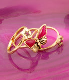 Pink Fuchsia Agate Golden Butterflies Triple Ring Set - Barse Jewelry