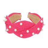 Pearl Embellished Braided Straw Headband - Madeline Love - Flyclothing LLC