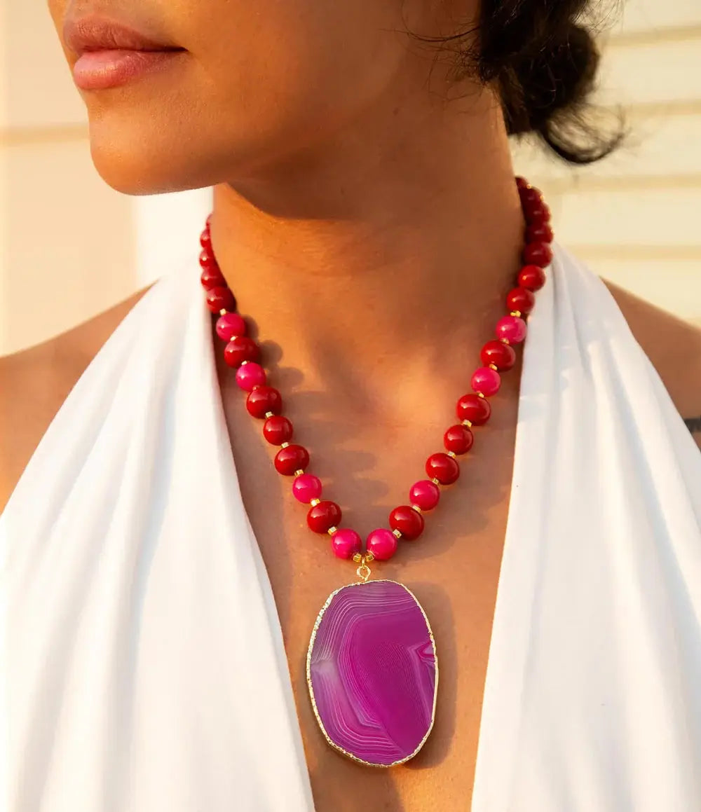 Fuchsia Sunset Purple Agate Pendant Necklace - Barse Jewelry - Flyclothing LLC