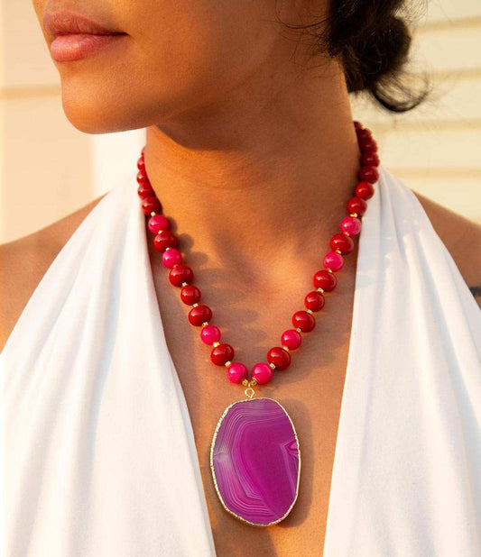 Fuchsia Sunset Purple Agate Pendant Necklace - Barse Jewelry - Flyclothing LLC