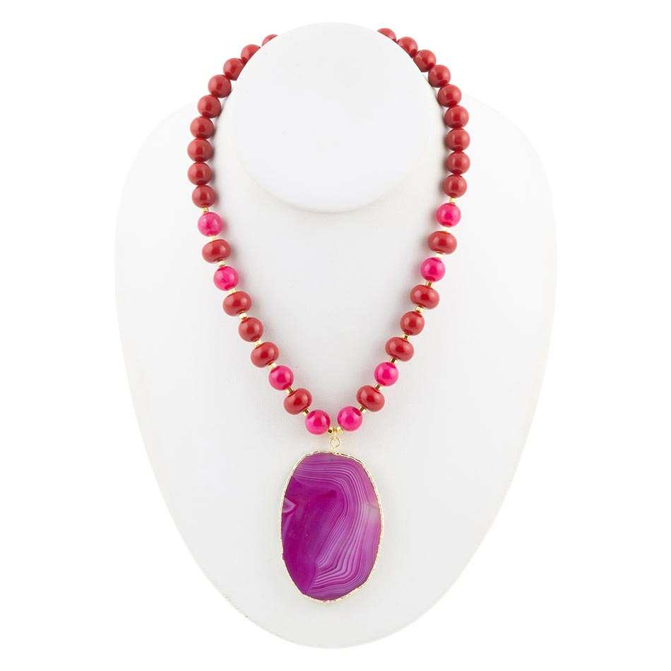 Fuchsia Sunset Purple Agate Pendant Necklace - Barse Jewelry - Flyclothing LLC