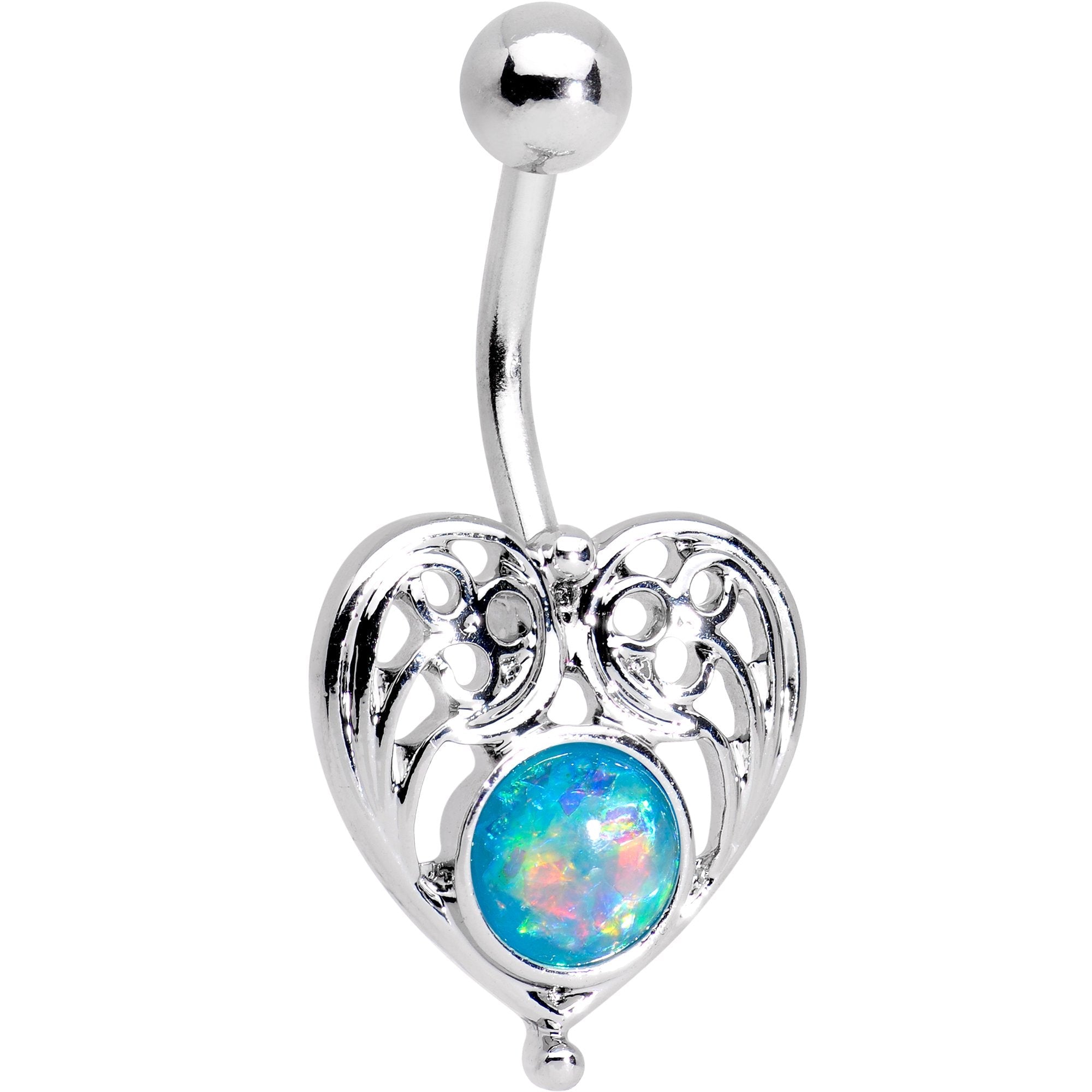 Blue Faux Opal Heavenly Heart Belly Ring - BodyCandy - Flyclothing LLC