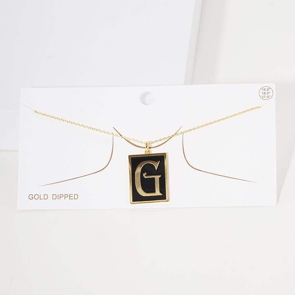 -G- Gold Dipped Enamel Rectangle Initial Monogram Pendant Necklace - Madeline Love - Flyclothing LLC