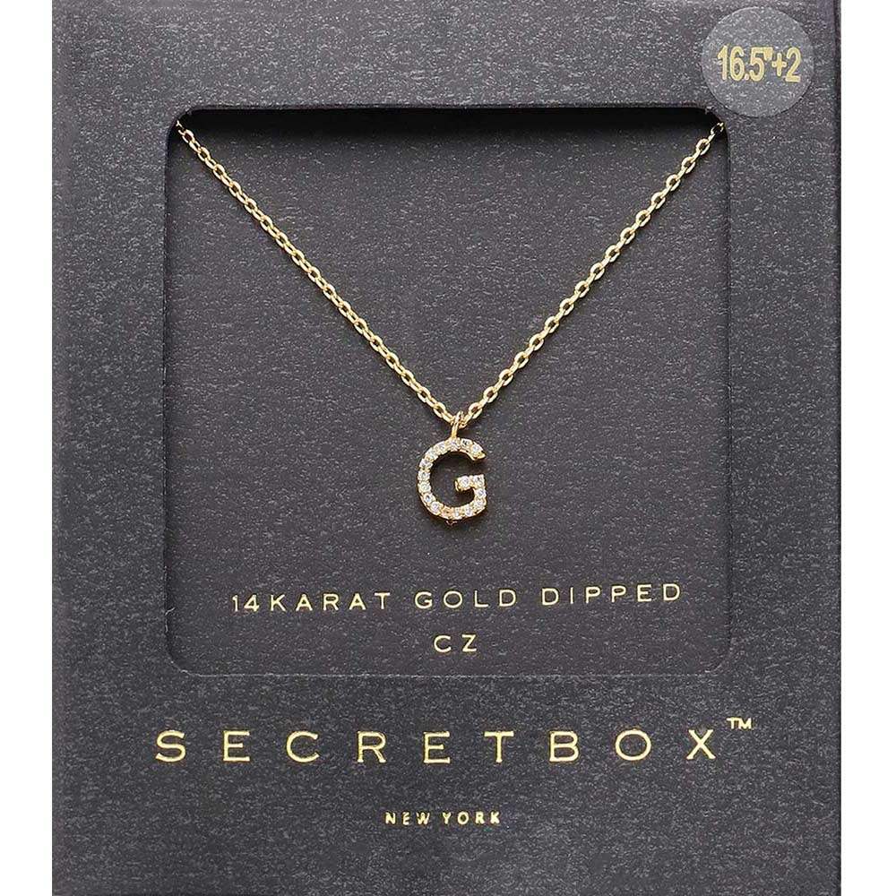 -G- Secret Box 14K Gold Dipped Cubic Zirconia Initial Monogram Pendant Necklace - Madeline Love - Flyclothing LLC
