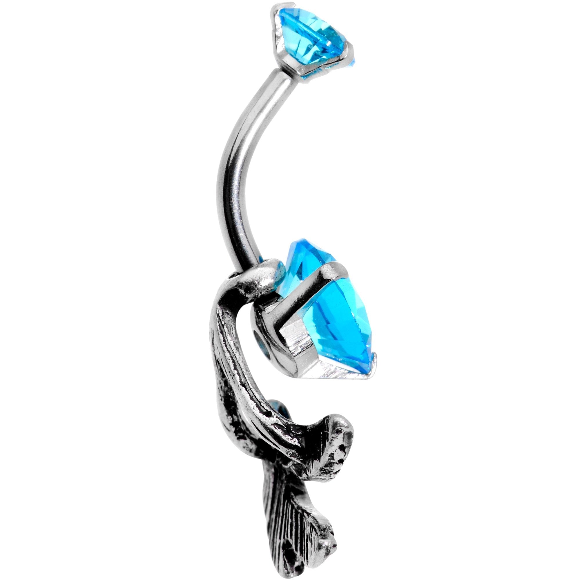 Blue CZ Gem Feather Trio Dangle Belly Ring - BodyCandy - Flyclothing LLC
