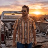 Baha Ranch Mocha Aztec Hawaiian Shirt Made in America - Baha Ranch Western Wear - Flyclothing LLC