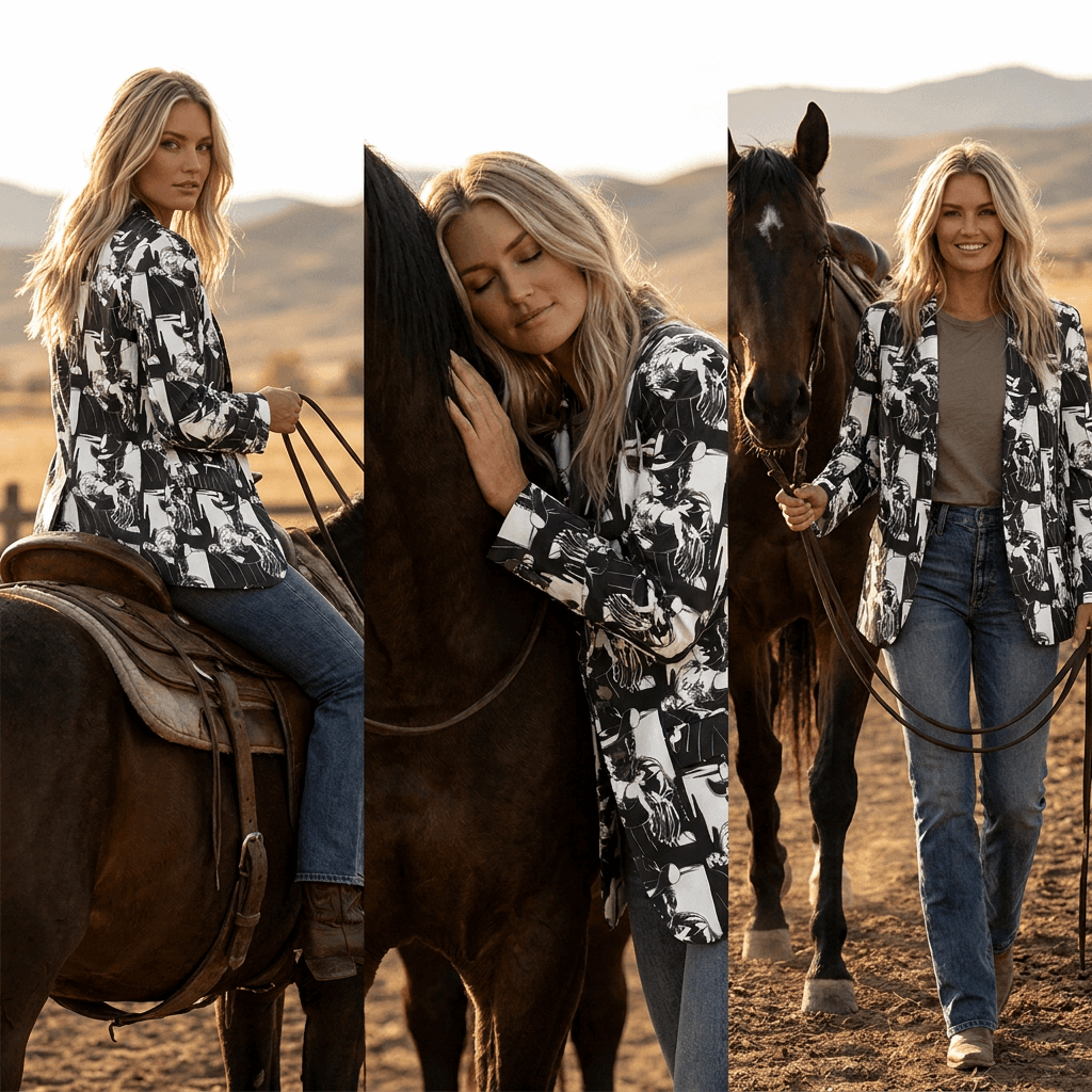 Baha Ranch Black White Cowboy Women's Western Blazer