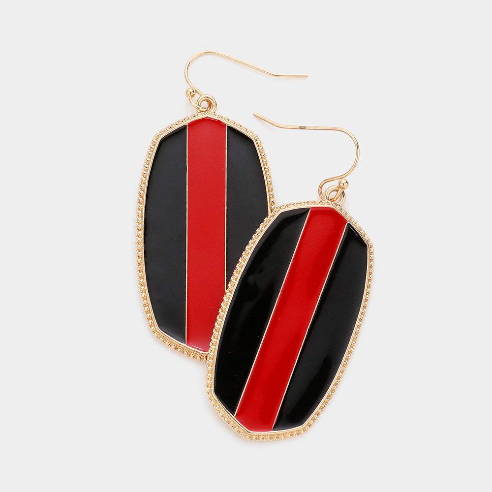 Game Day Color Block Enamel Hexagon Dangle Earrings - Madeline Love - Flyclothing LLC
