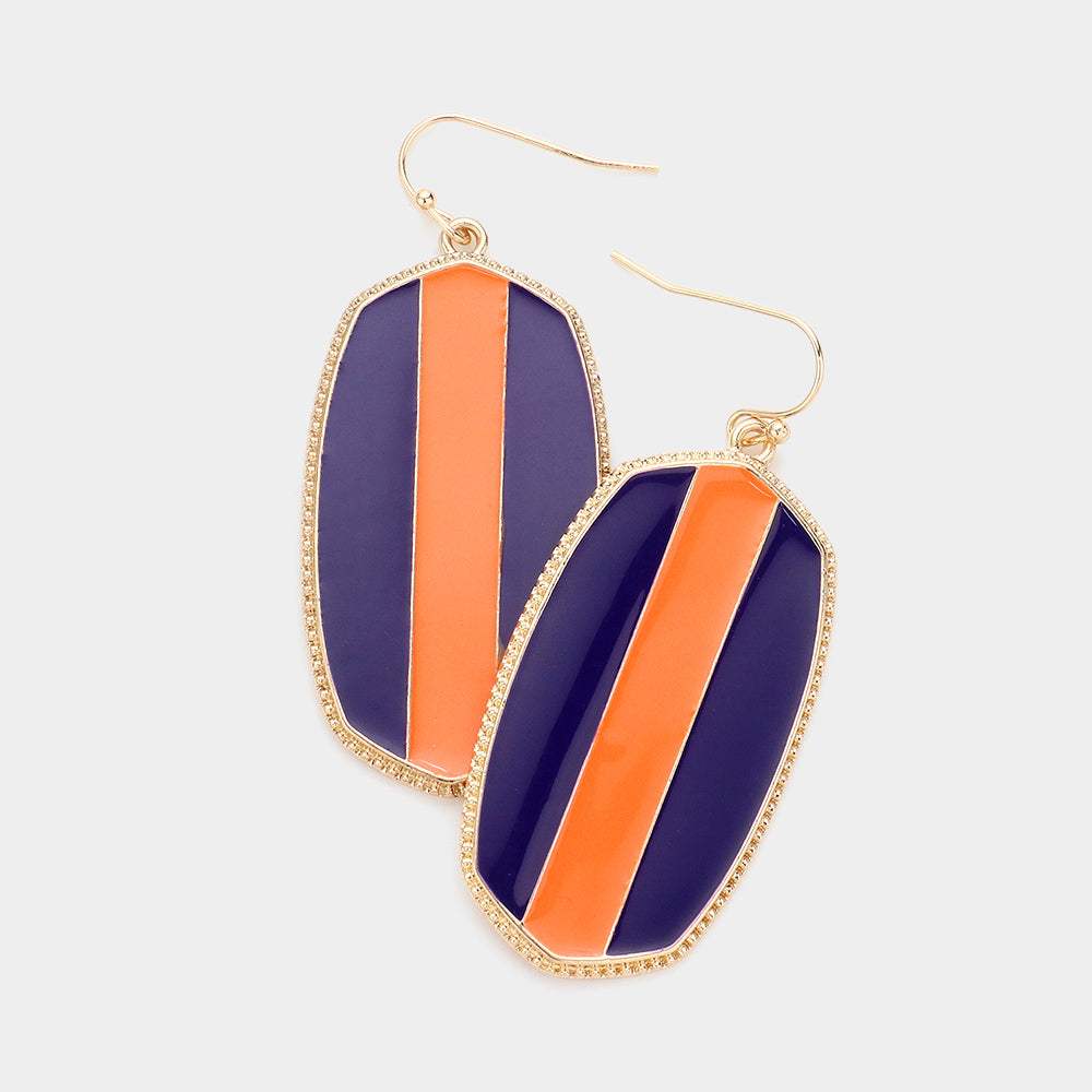Game Day Color Block Enamel Hexagon Dangle Earrings - Madeline Love - Flyclothing LLC