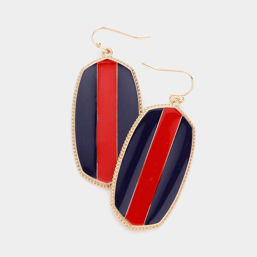 Game Day Color Block Enamel Hexagon Dangle Earrings - Madeline Love - Flyclothing LLC