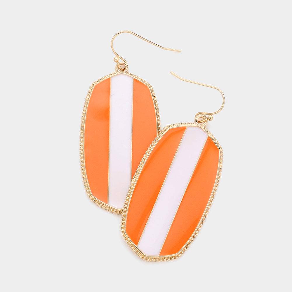 Game Day Color Block Enamel Hexagon Dangle Earrings - Madeline Love - Flyclothing LLC
