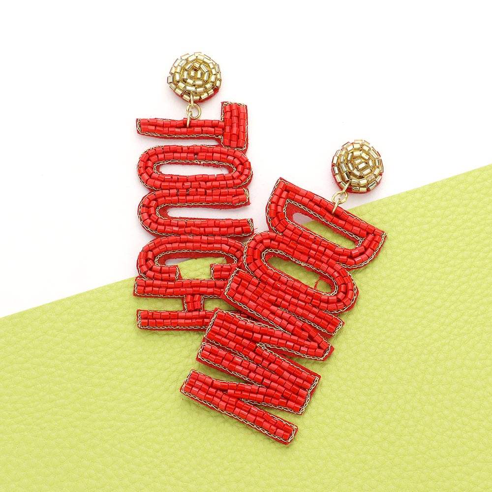Game Day Felt Back Beaded Touch Down Message Dangle Earrings - Madeline Love - Flyclothing LLC
