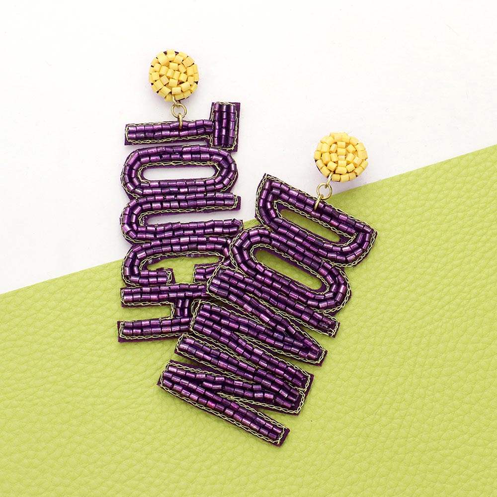 Game Day Felt Back Beaded Touch Down Message Dangle Earrings - Madeline Love - Flyclothing LLC