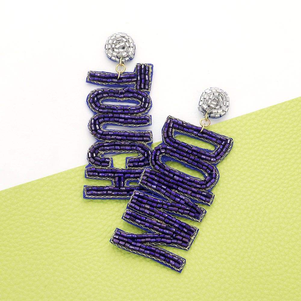 Game Day Felt Back Beaded Touch Down Message Dangle Earrings - Madeline Love - Flyclothing LLC
