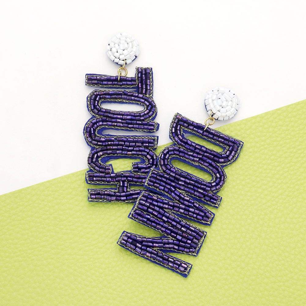 Game Day Felt Back Beaded Touch Down Message Dangle Earrings - Madeline Love - Flyclothing LLC