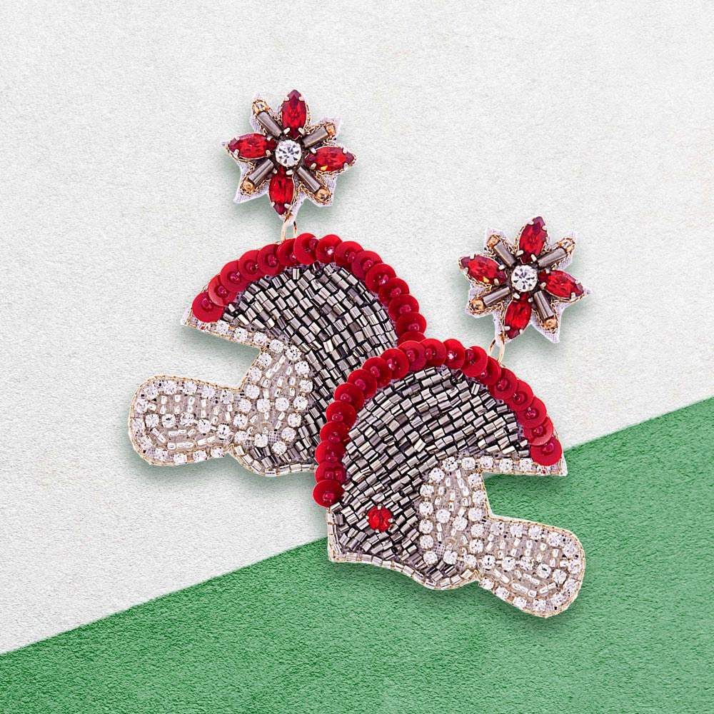 Game Day Felt Back Stone Beaded Football Helmet Dangle Earrings - Madeline Love - Flyclothing LLC