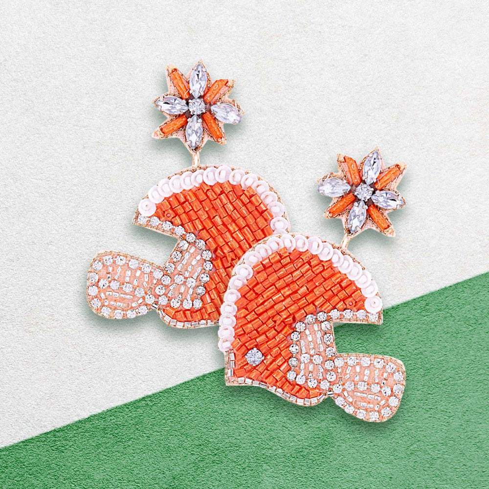 Game Day Felt Back Stone Beaded Football Helmet Dangle Earrings - Madeline Love - Flyclothing LLC