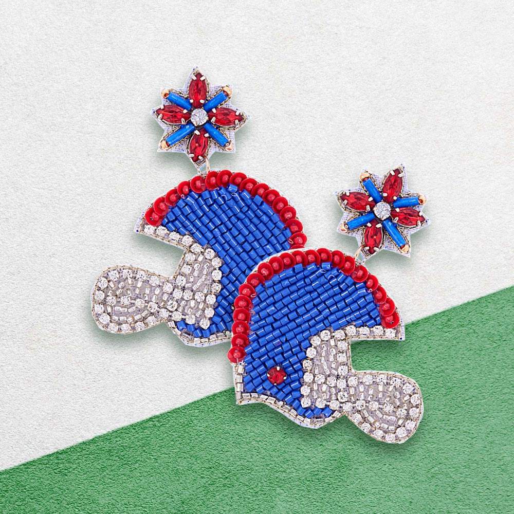 Game Day Felt Back Stone Beaded Football Helmet Dangle Earrings - Madeline Love - Flyclothing LLC