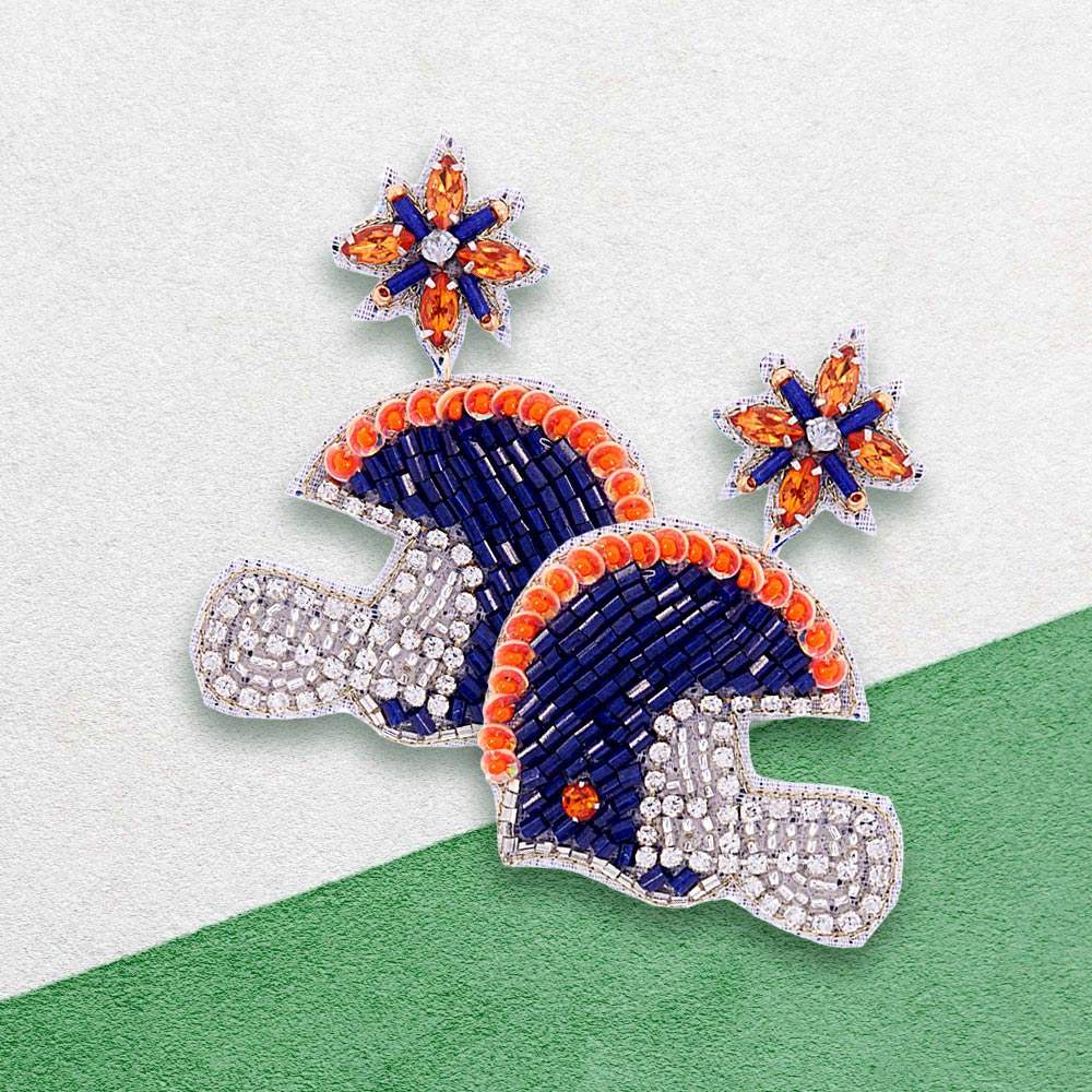 Game Day Felt Back Stone Beaded Football Helmet Dangle Earrings - Madeline Love - Flyclothing LLC