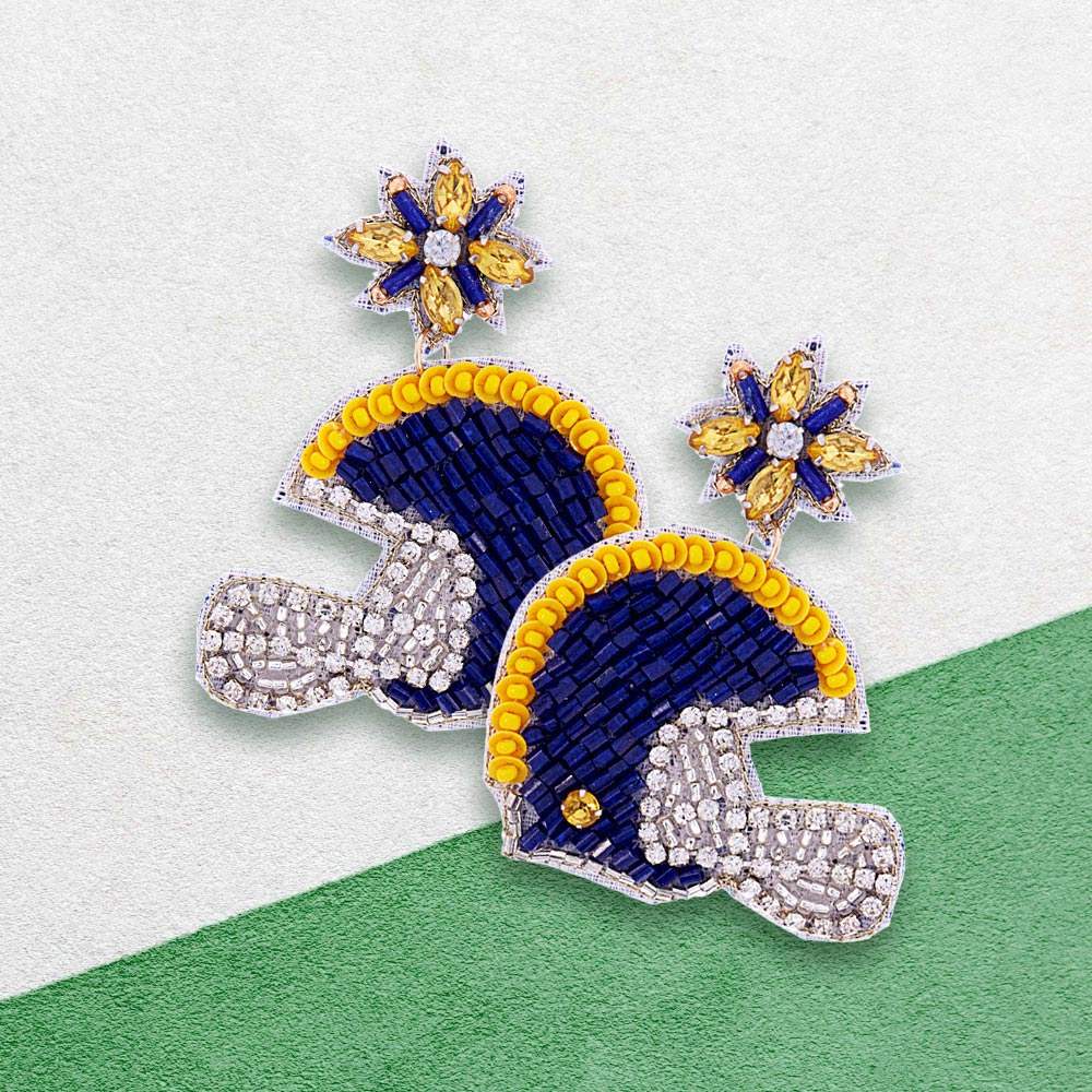 Game Day Felt Back Stone Beaded Football Helmet Dangle Earrings - Madeline Love - Flyclothing LLC
