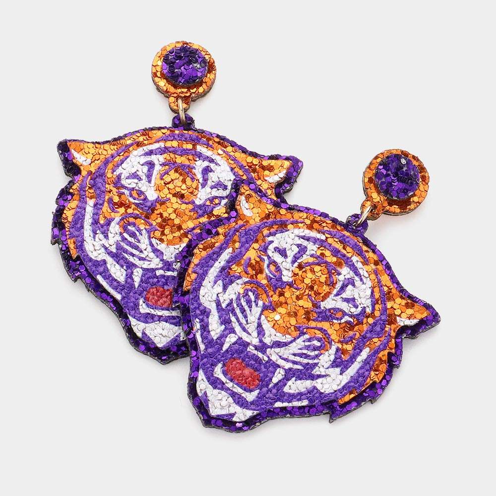 Game Day Glittered Tiger Dangle Earrings - Madeline Love - Flyclothing LLC