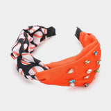 Game Day Multi Stone Embellished Baseball Patterned Twisted Headband - Madeline Love - Flyclothing LLC
